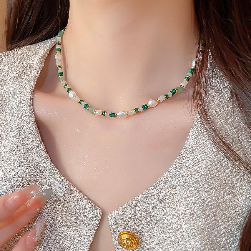 Bohemian Irregular Natural Stone Simulated Pearl Necklace Women Gold Stainless Steel Choker