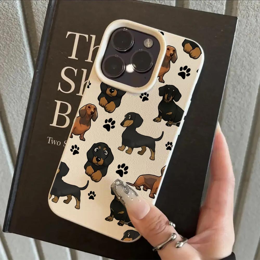 

Cute Cartoon Dachshund Lychee Texture Silicone Phone Case For iPhone 17 Pro Max 15 16 17 14 13 12 11 Pro Plus 17 Air Soft Cover iPhone 11