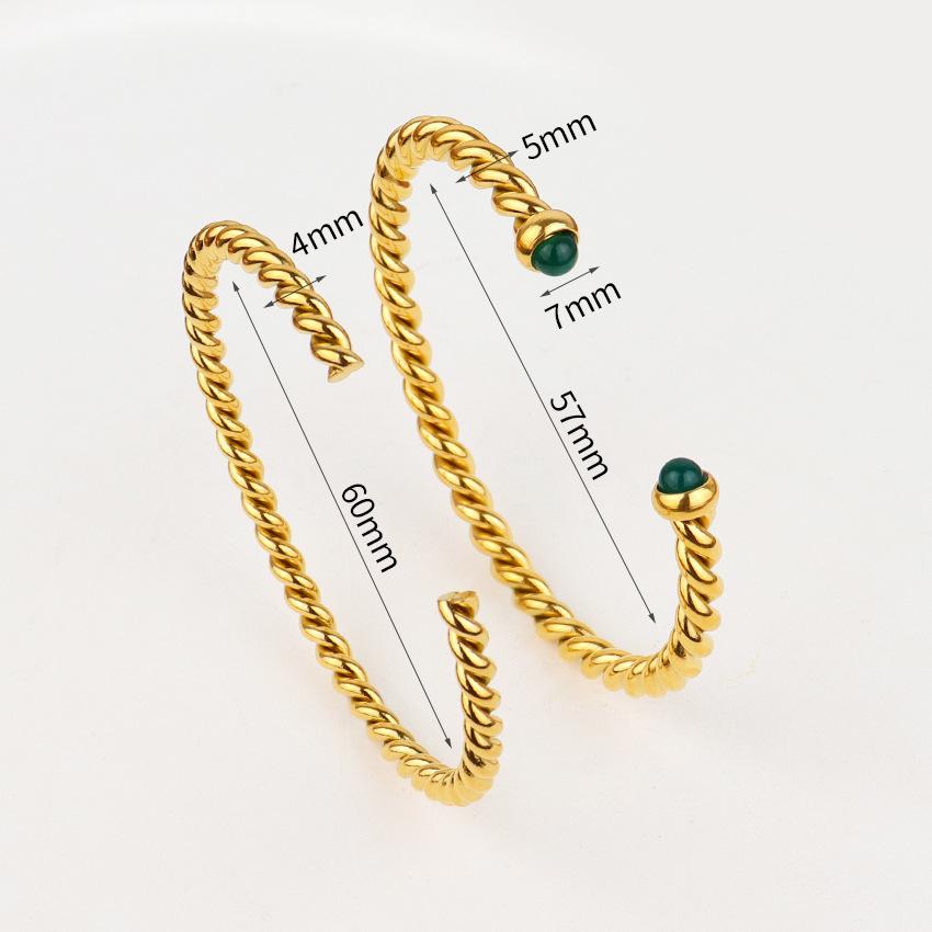 

Cold Wind Simple High Polished Gold Twist Opening Emerald Stainless Steel C-Shaped Bracelet золотий