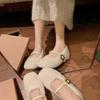 Wool Version~ French Gentle Inner Height Increase One-word Buckle Mary Jane Shoes Women's Autumn and Winter New Fluffy Shoes Velvet Single Shoes