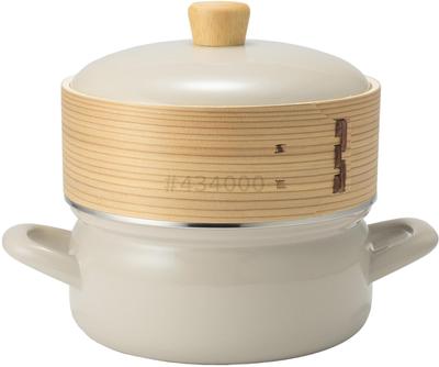 Fuji Enamel with Pot, 18cm, Steamer, Greige, AMZ-SER18.GG