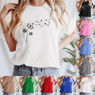 Women's Casual Printed T-Shirt Round Neck Pullover Short Sleeve Top