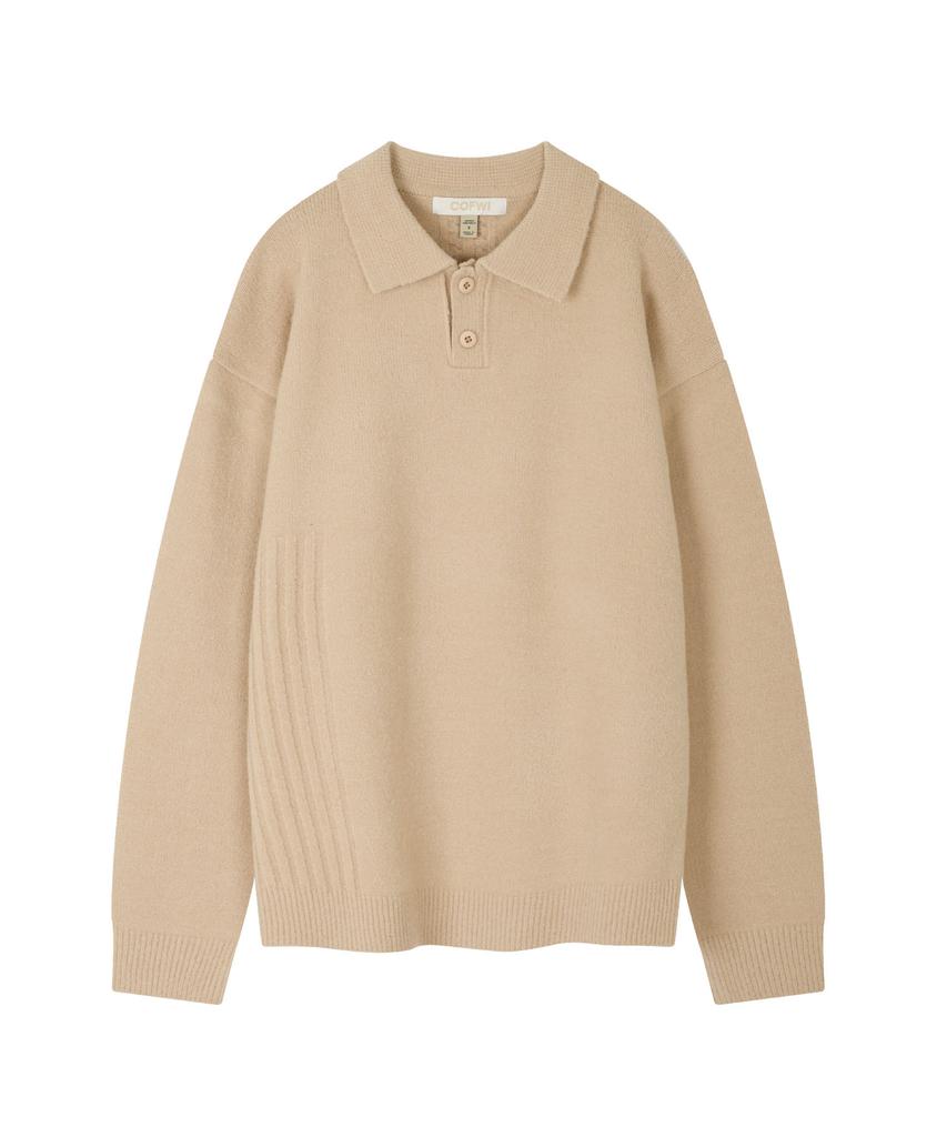 COFWI Wool Button Knit Polo Shirt Beige