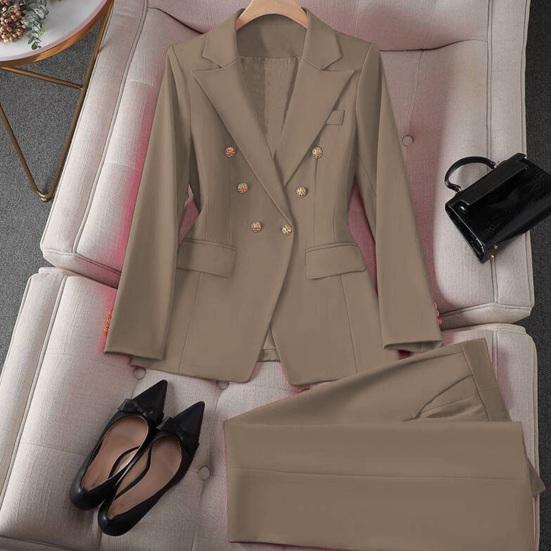 Kvinnodräkt Vår Höst Långa Ärmar Rever Krage Blazerjacka Vida Byxor Arbete Kontor Business Casual Kläder Byxdress