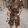 Summer Fashion Casual Men's Suit Vintage Pattern 3D Printed Sportswear Short-sleeved Suit Oversized Round Neck T-shirt Shorts 2-piece