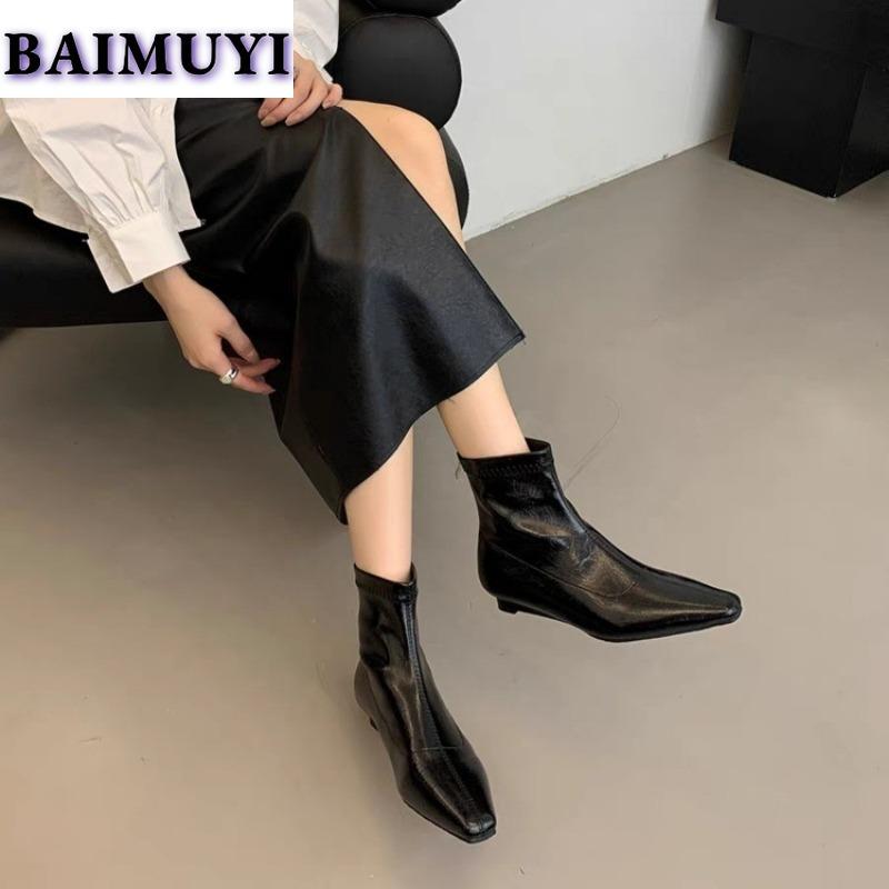 Women Pointed Toe Ankle Boots Chelsea High Heels Shoes Snow Woman 2025 Trend Retro Leather Goth Winter Short Plush Botas Mujer