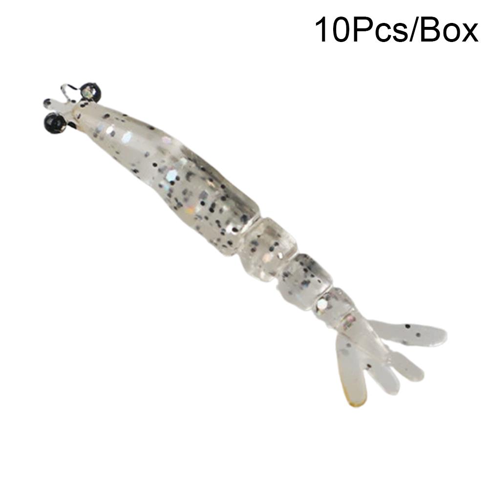 

10Pcs Luminous Soft Shrimp Fishing Lures, 1.3g 58mm Silicone Artificial Bait with 3D Eyes for Freshwater прозорий