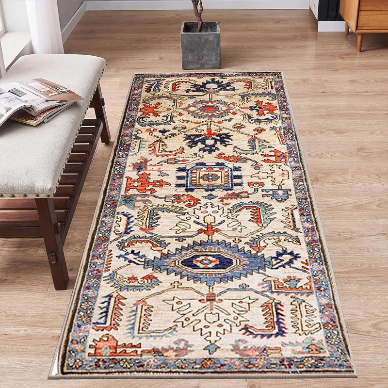 Boho Geometric Print Runner Rug Retro Ethnic Style Home Use Entryway Hallway Long Strip Carpet Absorbent Non-slip Persian Mat