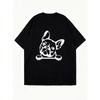 Übergroßes T-Shirt Schwarz Französische Bulldogge Druck für Freizeitkleidung
