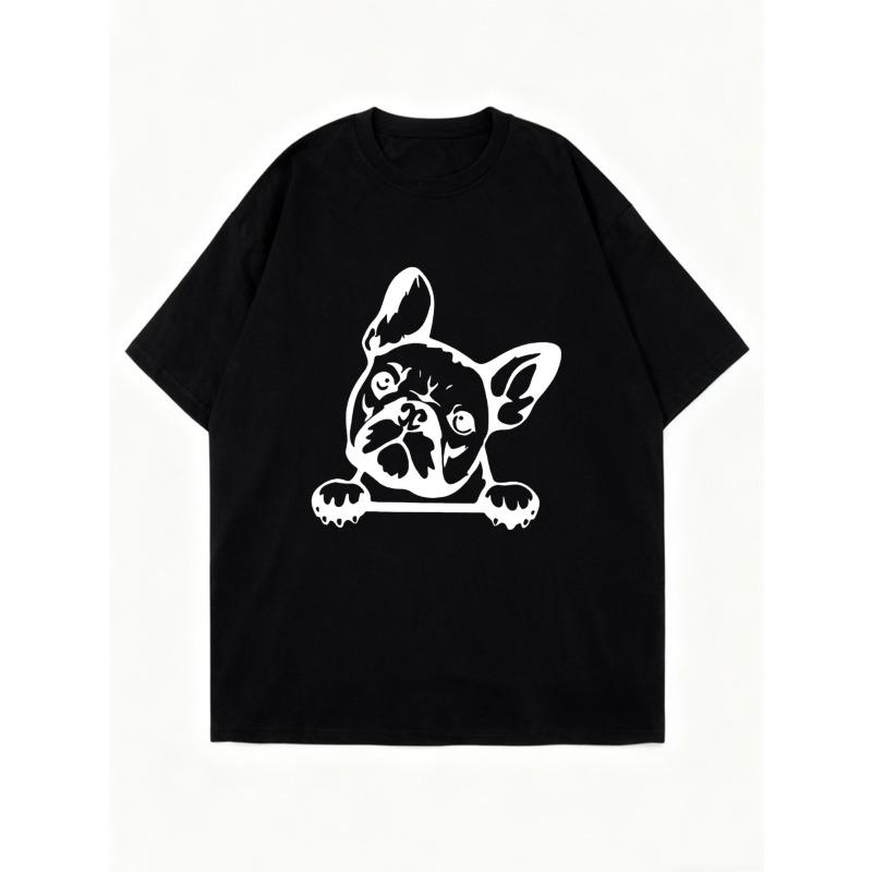 Übergroßes T-Shirt Schwarz Französische Bulldogge Druck für Freizeitkleidung