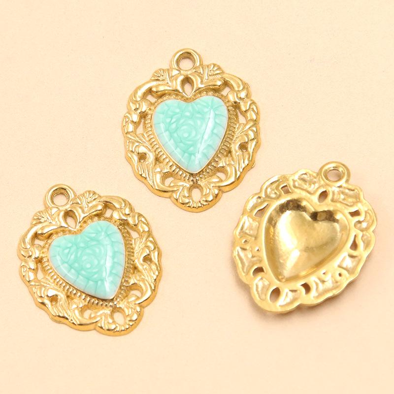 Gold Enamel Heart Pendant Charm - Stainless Steel, 6 Colors, 20x26mm 1 piece