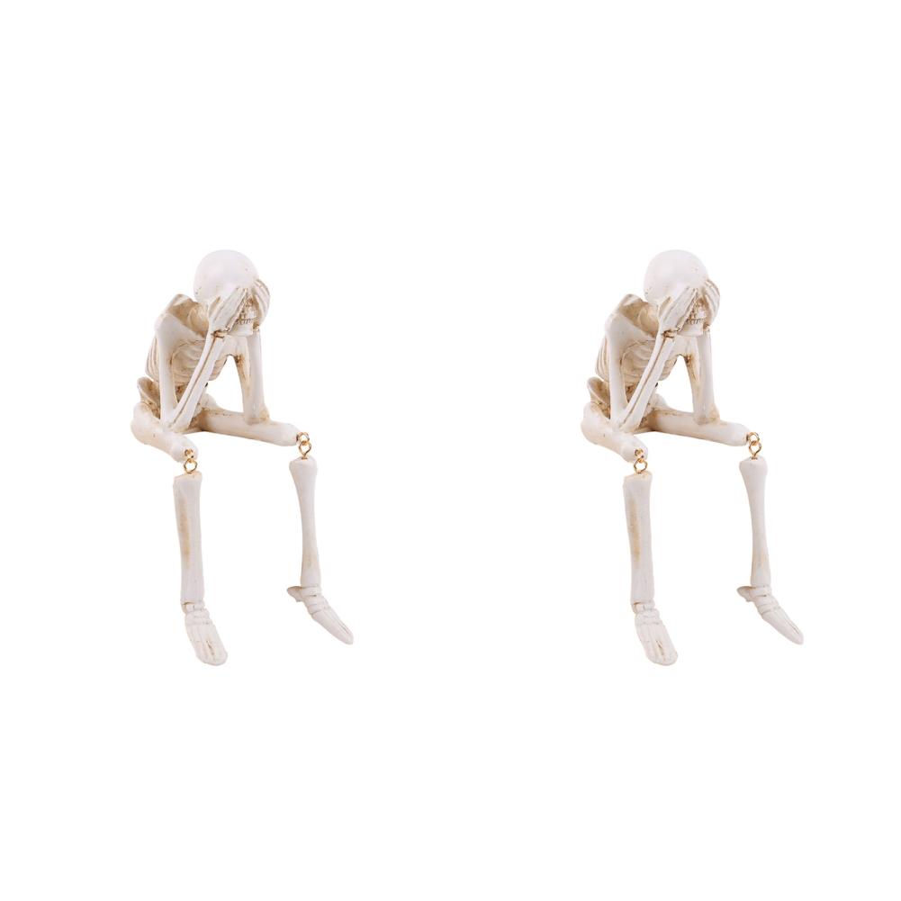 1/2Pcs Skeleton Shelf Sitter Figurines See Speak Hear No Evil Skeleton Statues Resin Realistic Skull Halloween Gothic Home Decor