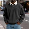Męska codzienna luźna bluzka z kołnierzykiem zapinanym na guziki i długim rękawem