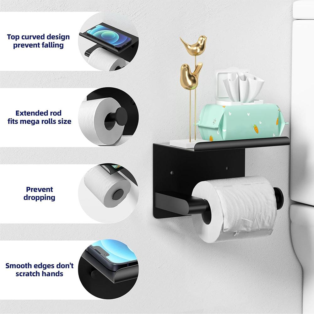 Toilet Paper Holder Stand Wall-Mounted Toilet Paper Dispenser Kitchen Bathroom Storage Rack For Tissue Box Shelf Phone Holder