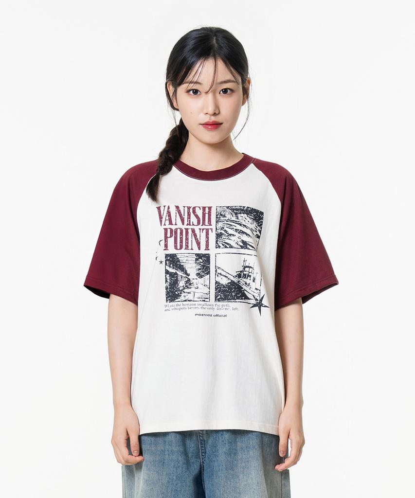 MOZMOZ Vanishing Point Raglan Graphic Short Sleeve T-Shirt Burgundy