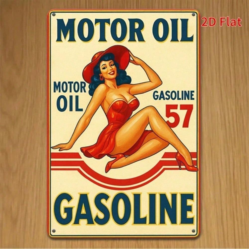 Vintage Retro Motor Oil Gasoline Sign 8x12 Inch Metal Wall Art Funny Garage Bar Cafe Restaurant Decor 2D Plaque