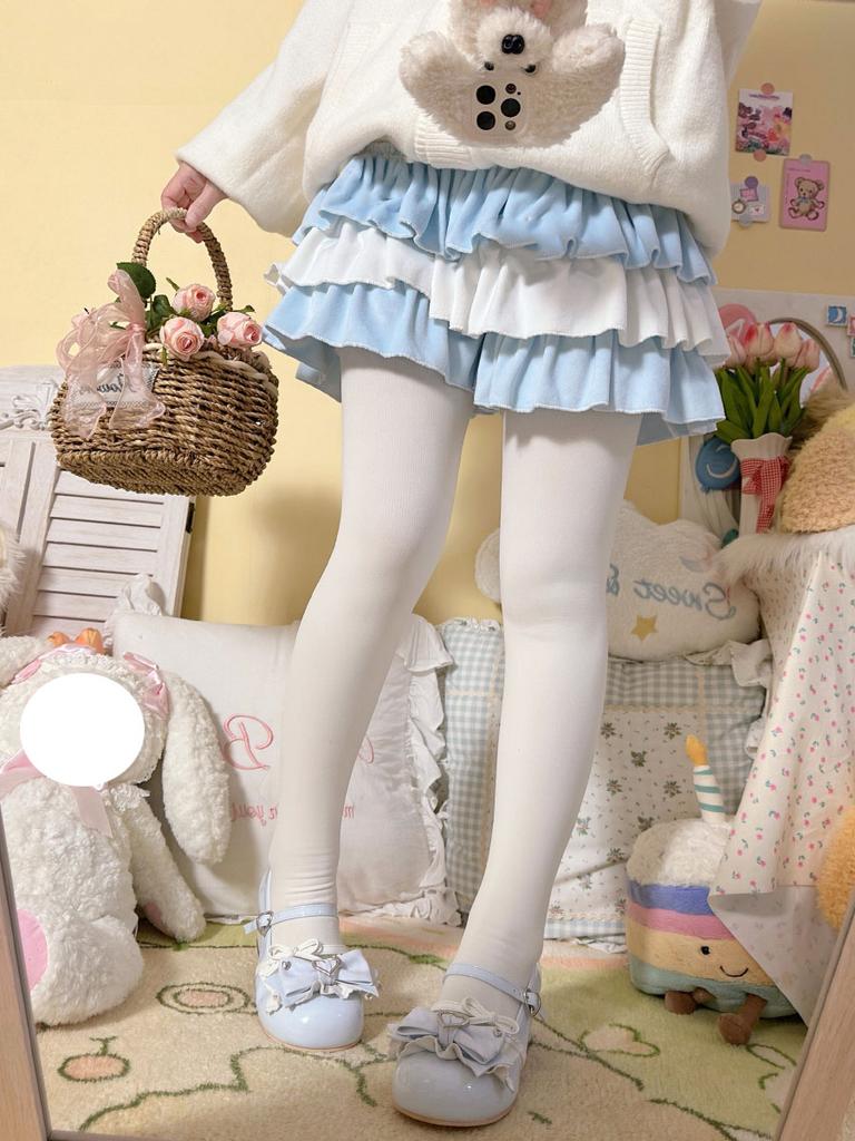 Cute Ruffled Mini Skirt Women Japanese Style Kawaii A-line Short Skirt Contrast Color Patchwork Skirts Y2k Clothing Harajuku