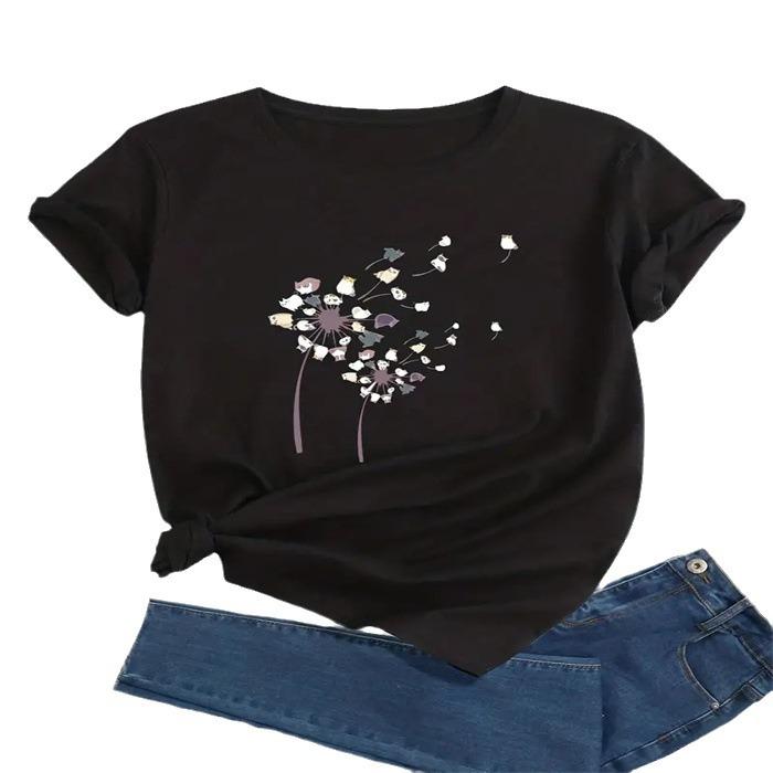 Short-sleeved T-shirt European and American summer new women's fashion casual home commuting versatile round neck short-sleeved T-shirt