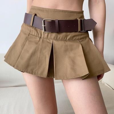 Women High Waist Pleated Zipper Mini Sexy Skirts Summer 90S Harajuku Goth Punk Streetwear Bottom Y2K Brown Tennis Shorts Skirt