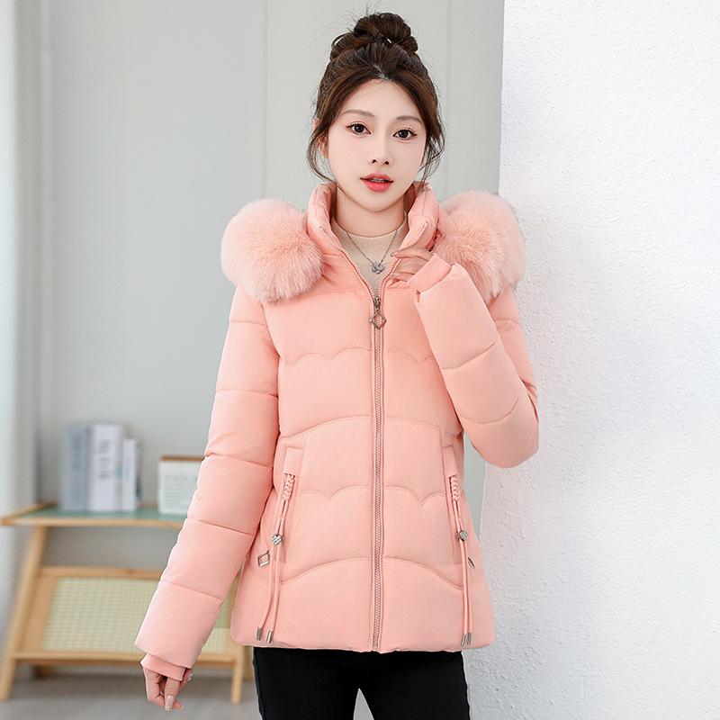 Manteau d'hiver pour femme, style coréen, coupe slim, en coton, avec col en fourrure