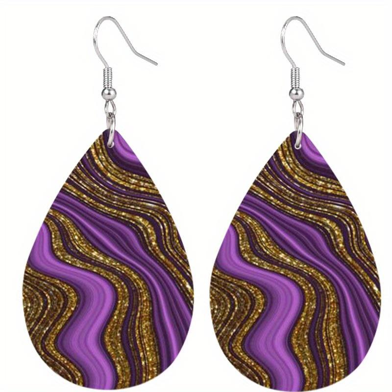 Abstract Purple Water Flow Pattern PU Leather Earrings  Lightweight Earrings Trendy Female Earrings Fashion Earring Jewelry for  Parties Gifts