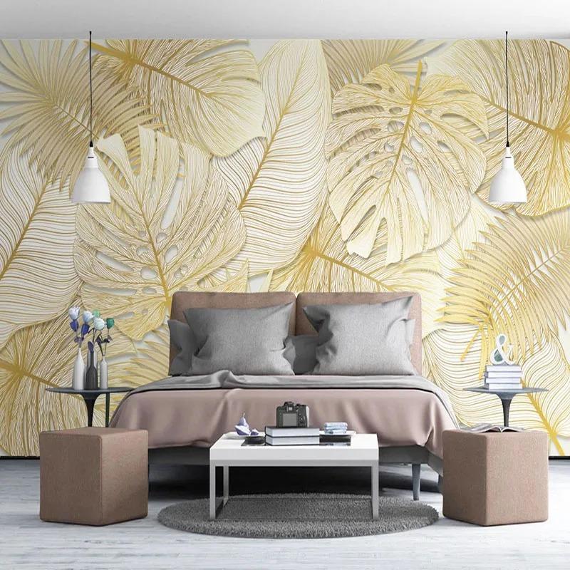 3d Stereo Tropical Rain Forest Wallpaper Golden Banana Leaf Wall Mural Living Room Bedroom Wall Papers