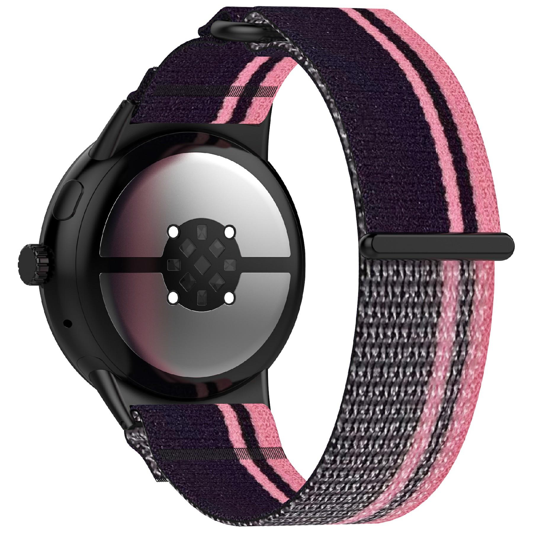 

For Google Pixel Watch 3 45mm Band Adjustable Braided Nylon Sport Loop Watch Strap Pink+Purple