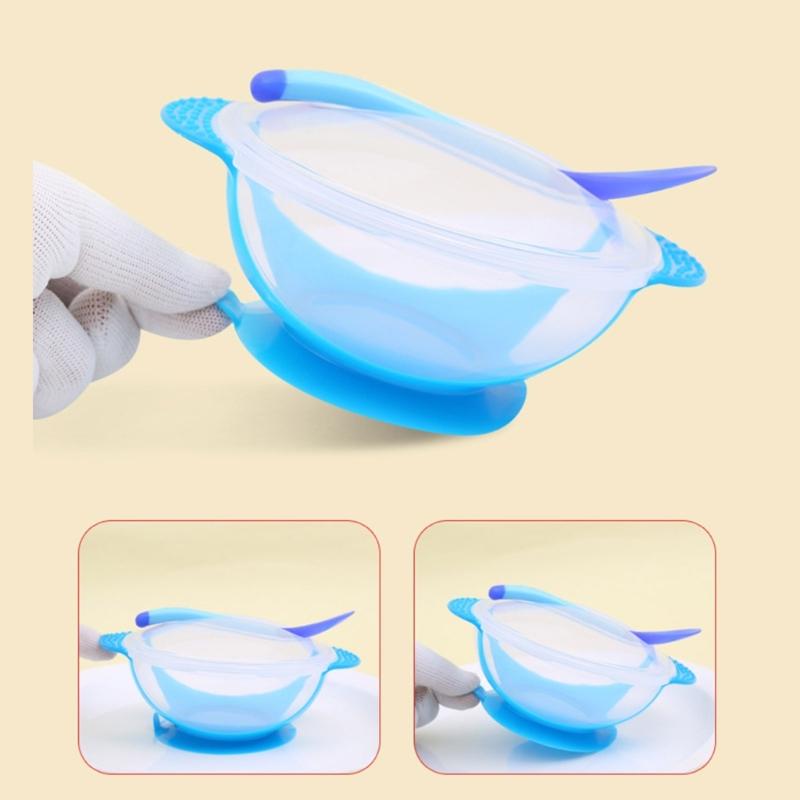 Infant Feeding Bowl Strong Suction Base with Temperature Sensing Spoon Safe for Baby Learning To Eat Independently