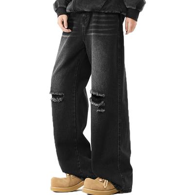 Denim Jeans mit Used-Look, Gerade, Locker, Erhältlich in Größen, Einfach, Stilvoll für und Winter, Schwarz [F fasnlido] Herren, Weiter Beinschnitt, Passform, M-3XL, Design,