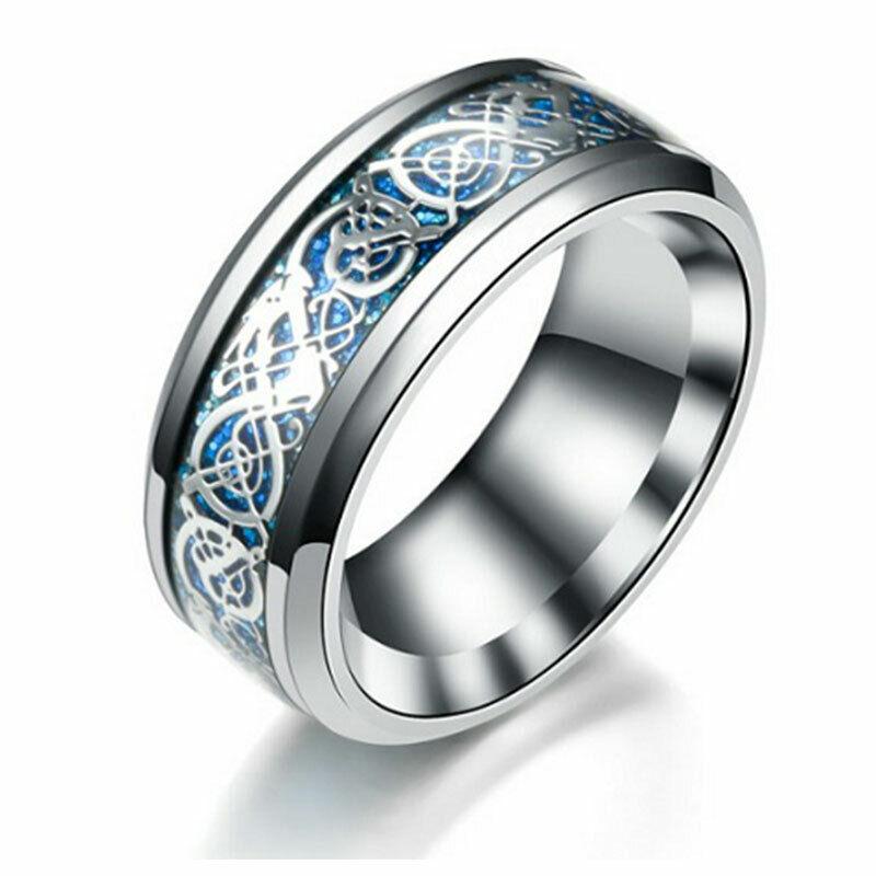Fashion Dragon Inlay Ring Stainless Steel Jewelry For Men Comfort Band Ring 8mm~
