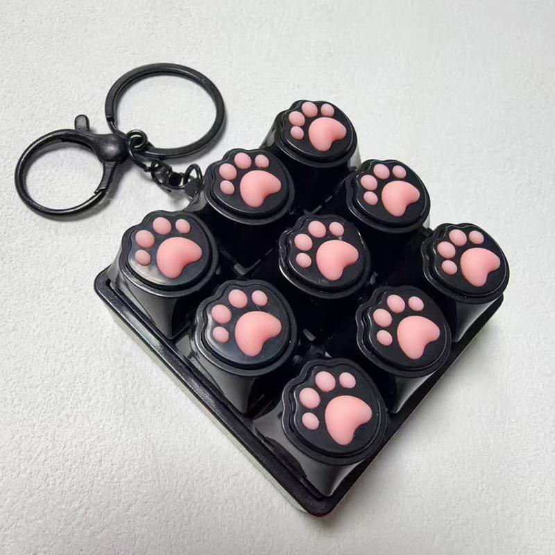 9 Keys Keyboard Key Toy Cat Paws Finger Button Stress Relief Toys Mechanical Keyboard Keycaps Keychain Office Decompression Calm