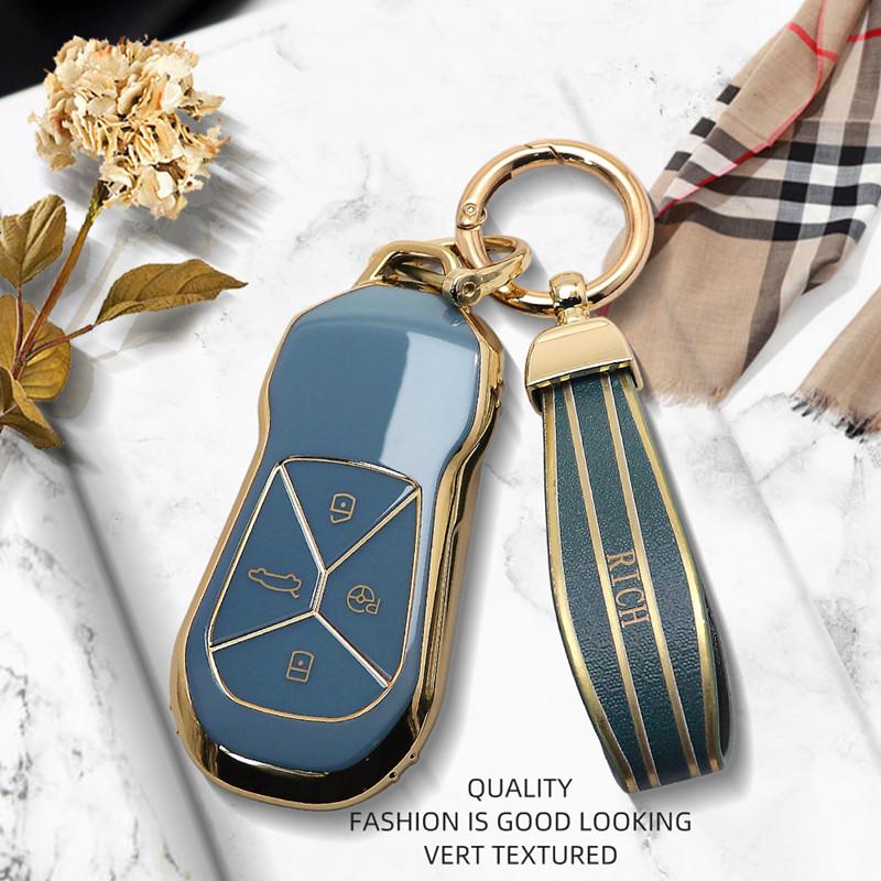 Luxurious Golden Edge Remote Car Key Case Full Cover For Xpeng P5 P7 G9 G3i Key Fob Protective Shell Keychain Auto