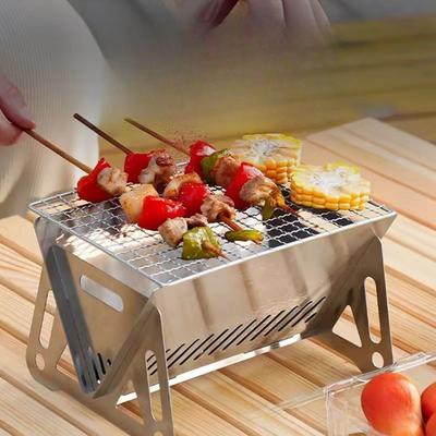 Outdoor Mini Grill, Barbecue, Camping, Folding Coffee Stove, Tea Drinking Charcoal Stove, Stainless Steel Card-style Small Stove