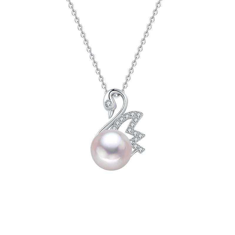 Sterling Silver Freshwater Pearl & Swan Necklace - Luxurious Women’s Clavicle Chain Design S925 Silver