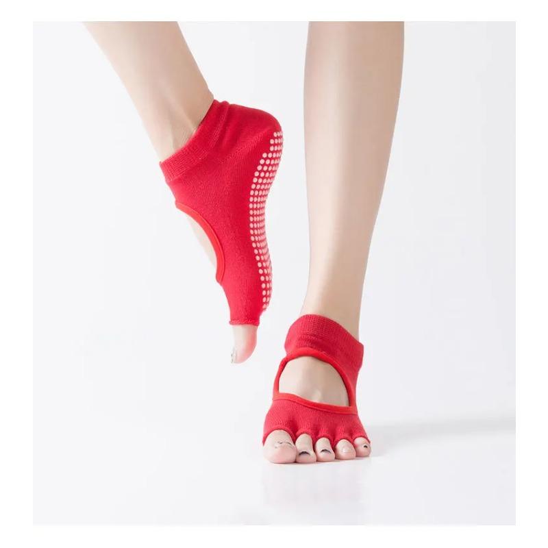 Women Five Toe Backless Pilates Socks Non Slip Fitness Workout Yoga Socks Ladies Breathable Sports Ballet Dance Slippers Gym
