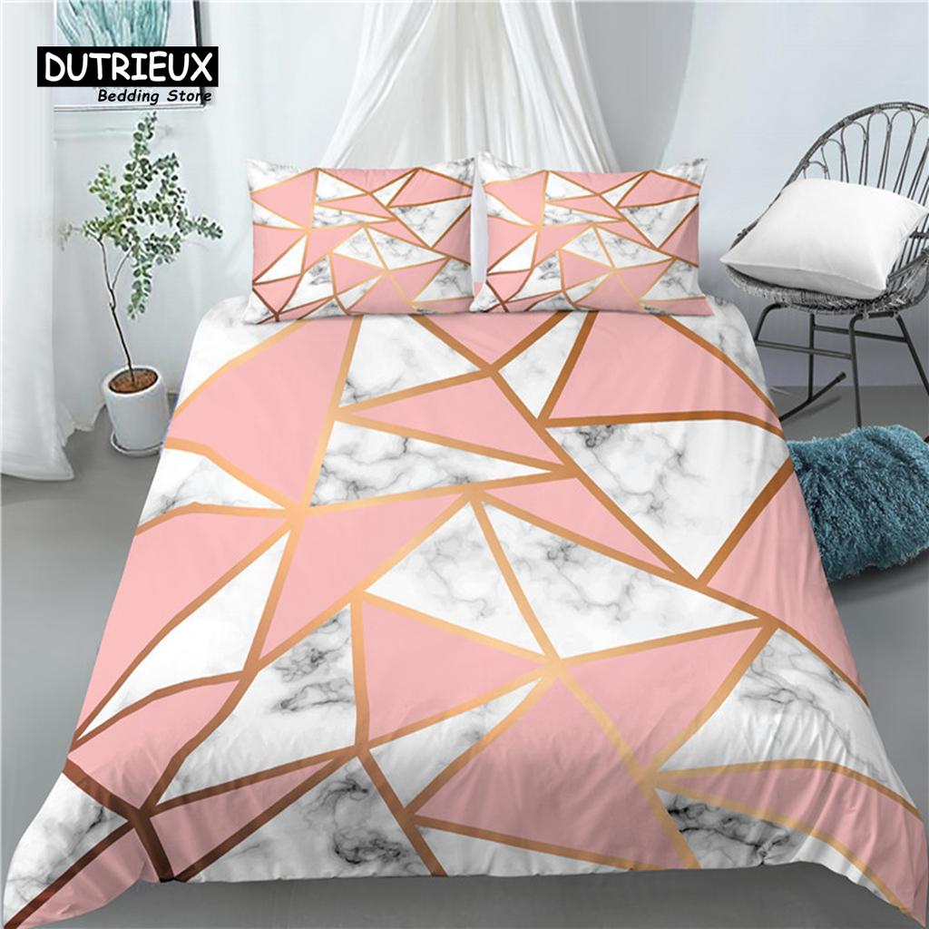 Home Living Luxury 3D Geometric Marble Print 2/3Pcs Comfortable Duvet Cover PillowCase Bedding Sets EU/US/AU Size