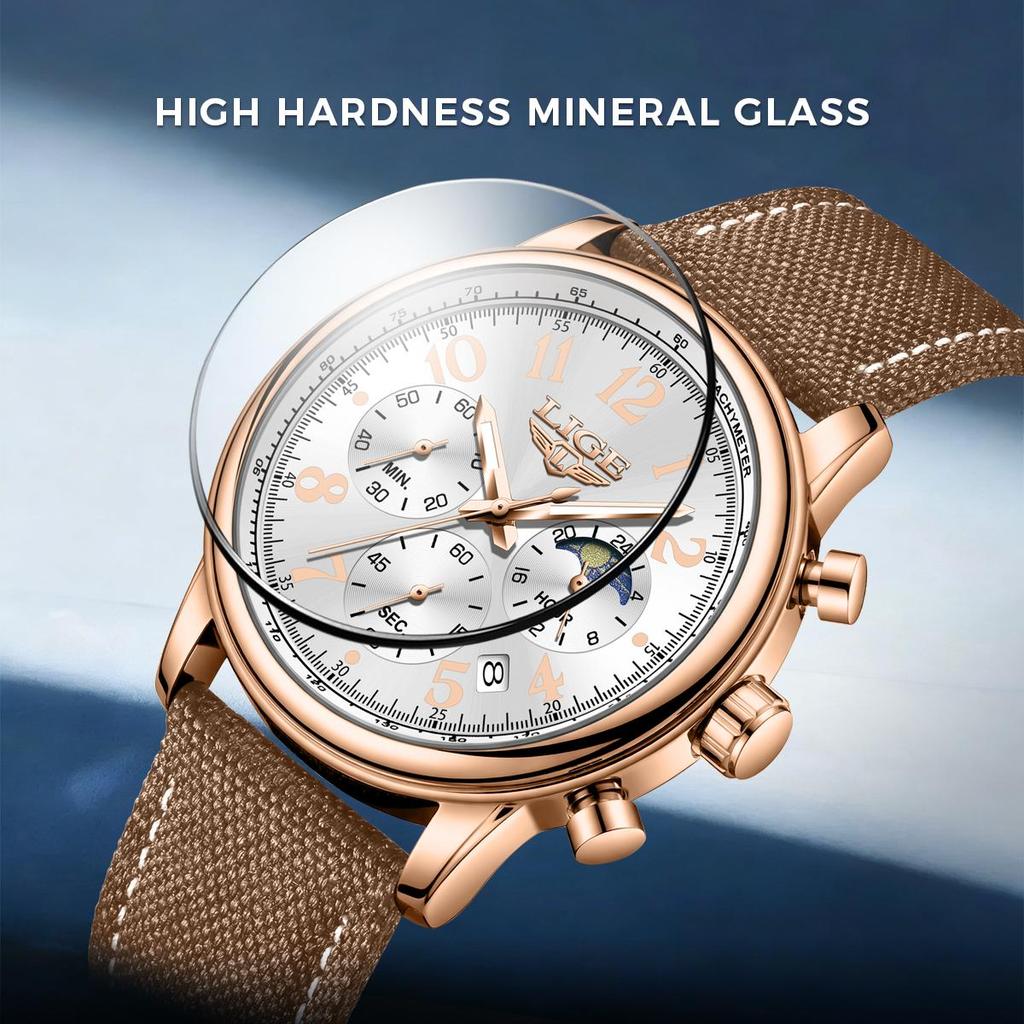 Stylish Mens New Watch Lige Casual Leather Quartz Watch Automatic Calendar Luminous Waterproof Watch
