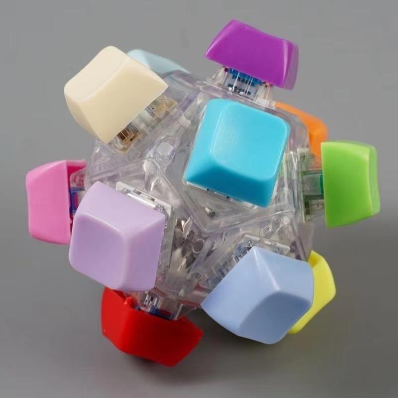 12 Key Flashing Light Rubik's Cube Ball Decompression Button Keyboard Ball Fingertip Press Button Tester Toy