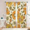 2Pc Retro Orange Sunflower Floral Sheer Curta - Bright Country Garden Print Window Drapes For Living Room Bedroom Decor