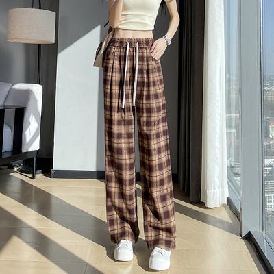 Retro Checkered Thin Wide-leg Pants Loose and Casual Small-sized Sun-proof and Mosquito-proof Straight-leg Pants