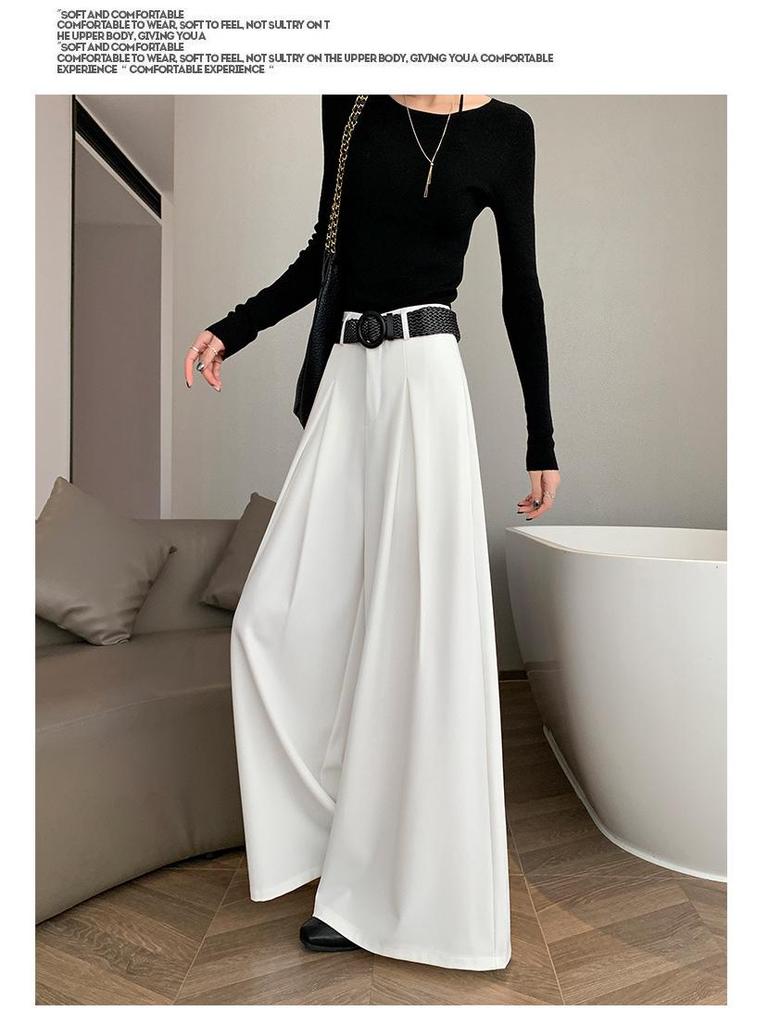 Women's Gray High-Waisted Wide-Leg Pants - Slimming, Loose, Floor-Length Style for Spring 2026