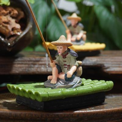 Floating Raft Realistic Fisherman Figurine Miniature Resin Aquarium Decor Auto-Floating Handmade Fishing Ornament Betta Tank