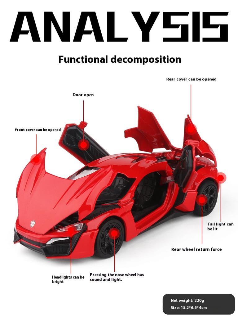 1:32 W Motors Lykan HyperSport Super Sport Car Alloy Metal Diecast Model Vehicle Collecting Hobby Sound & Light Trendy Ornaments