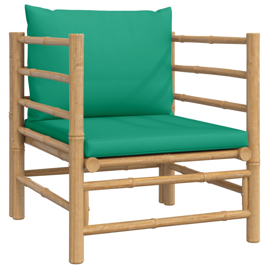 Vidaxl 6-Cz. Garden Furniture Set, Green Cushions, Bamboo