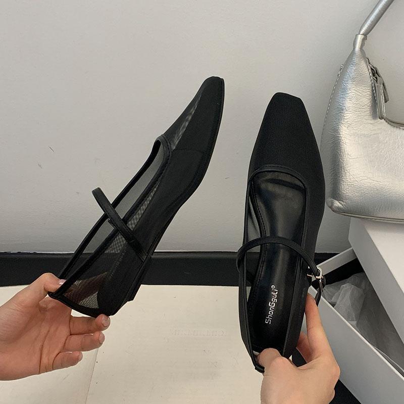 Mode Mode Netz Damen Ballerinas Mary Janes Schuhe Schnallenriemen Weibliche Atmungsaktive Schuhe Flach Damen Ballerinas Schuhe Neu 2025