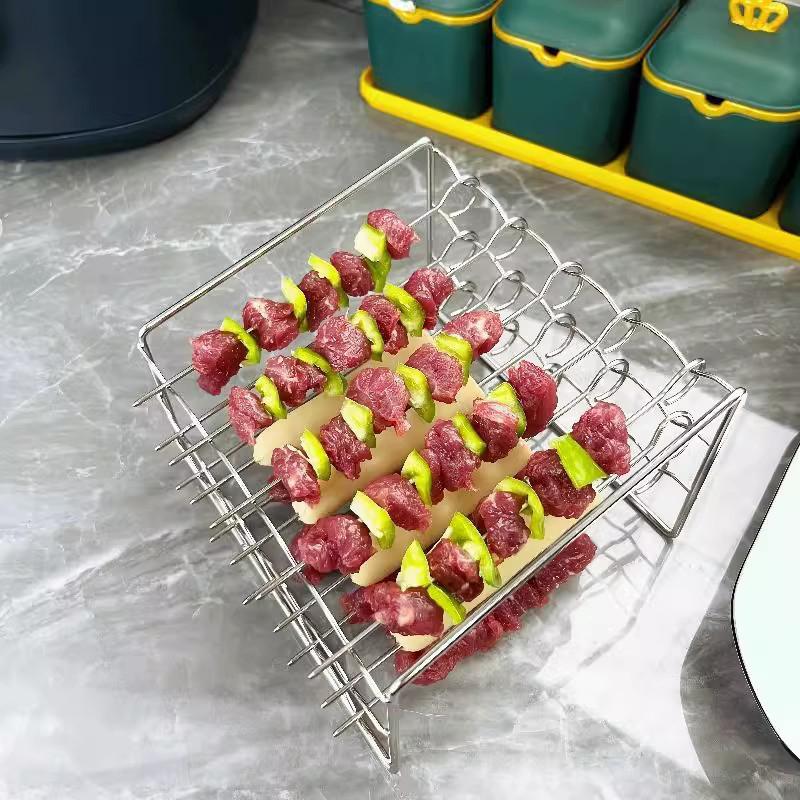 Air Fryer Skewer Stand Vertical Multi-Pin Stainless Steel Bbq Holder Air Fryer Accessories Skewers For Grilling Kitchen Tools