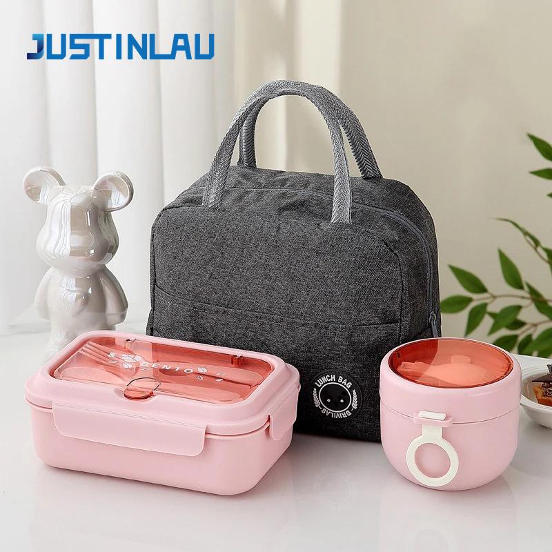 Lunch Box Portable for Children School Office Bento Box Compartment Sealed Food Container with Tableware Microwavable Heating