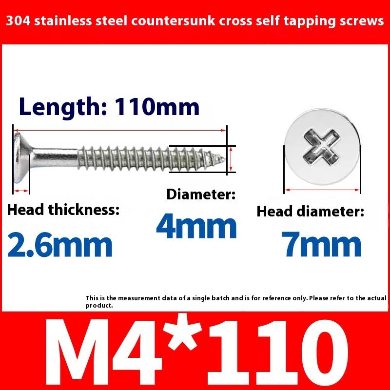 5/10Pcs Stainless Steel Cross Countersunk Head Self Tapping Screws M4 Lengthening Flat Head Tapping Long Wood Screw