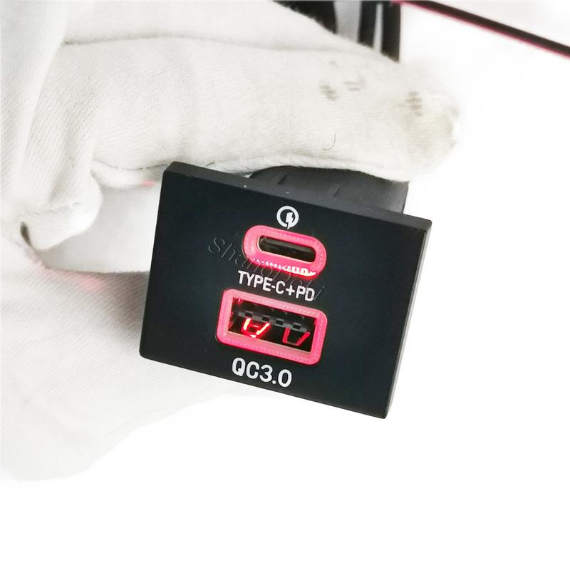Red LED Fit for Ford Focus 2 Mk2 2009-2011 Car Dual Outlet Charger Adapter QC3.0 Type C PD USB Charging Socket Replacement