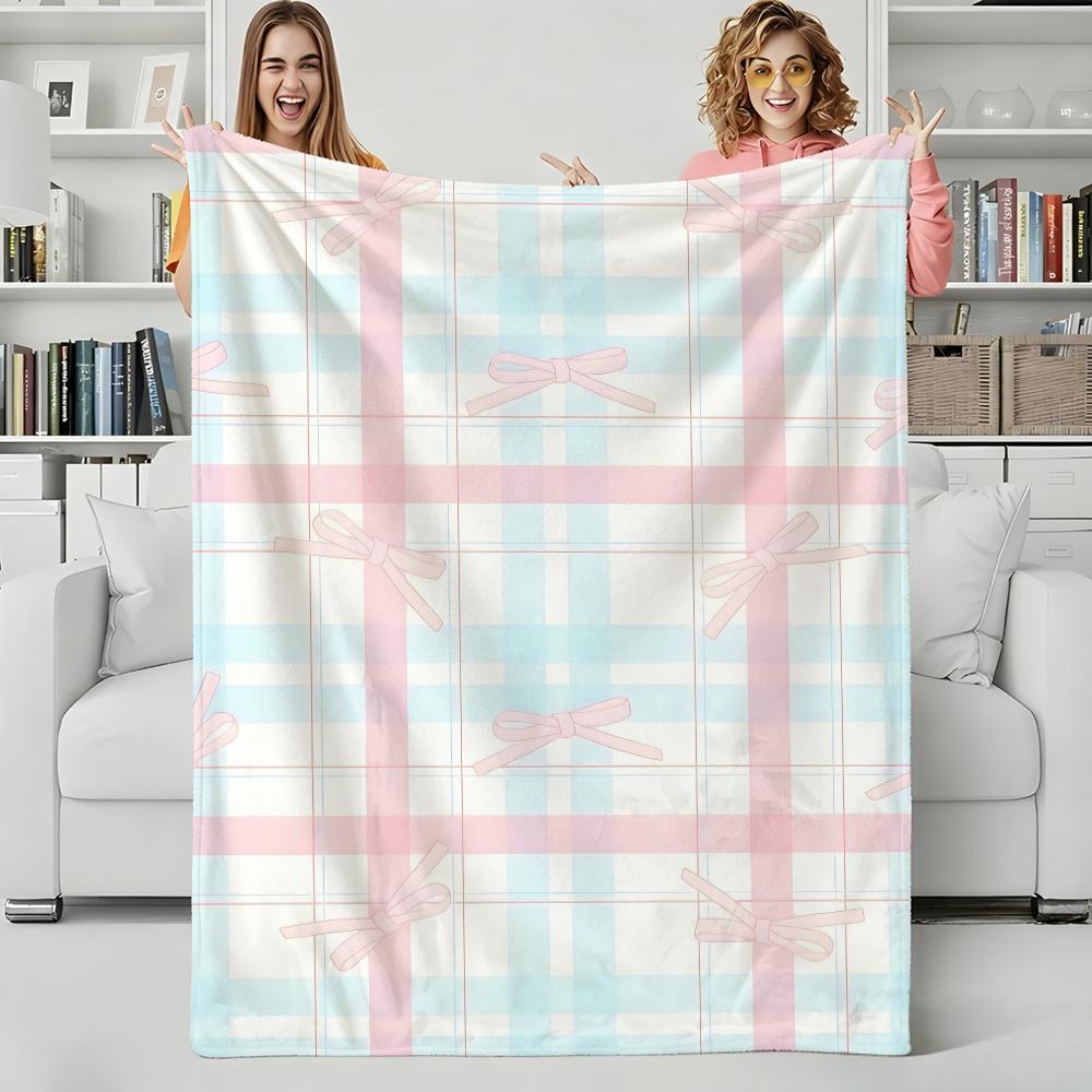 Decor B-Bowknots Throw Flannel Blanket Perfect for Sofa Office Bed Travel Sleep Read Relax Camping four season use